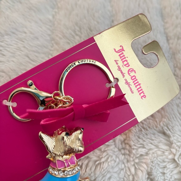 Juicy Couture Blue Pink and Gold Scottish Terrier Dog Keychain Bow Rhinestones - Picture 5 of 7